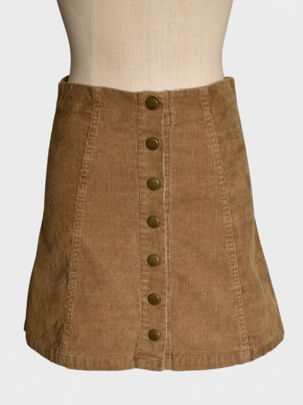 Wishlist Cotton Corduroy Button Front A-Line Mini Skirt
